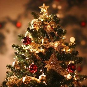 Festive Christmas Tree with Lights and Decorations