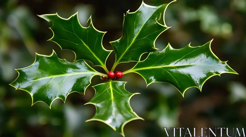 Holly Leaves and Berries in Sharp Focus