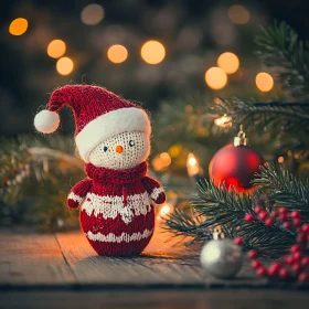 Festive Knitted Snowman Figurine for Holiday Decor