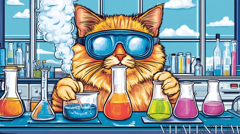 Comic Cat Doing Chemistry in a Lab