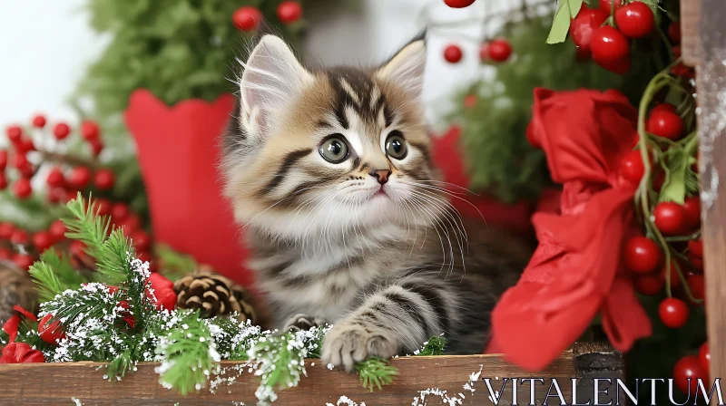 Cute Kitten in a Holiday Setting