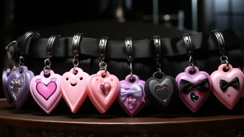 Colorful Heart-shaped Keychains on Black Belt
