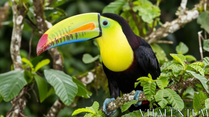 Colorful Toucan on Green Rainforest Branch AI Image