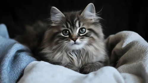 Adorable Fluffy Kitten on a Cozy Blanket