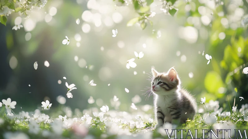 Cute Kitten Amidst Blossoms AI Image