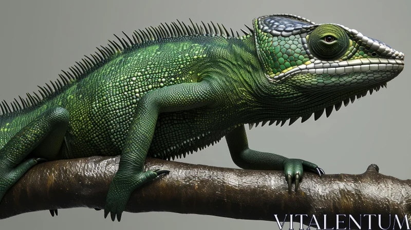 Enchanting Green Chameleon on Branch | 3D Rendering AI Image