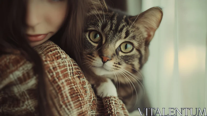 Tabby Cat Held by Human Companion