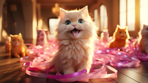 Joyful White Kitten with Blue Eyes
