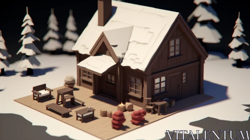 Snowy Cottage 3D Model - Adventure-Themed Artwork