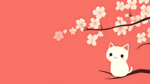 Adorable Cat with Blossoming Flowers