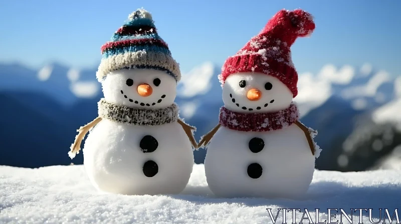 AI ART Adorable Snowmen in the Snow