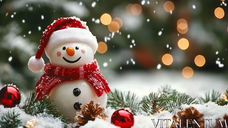 Holiday Snowman with Christmas Decorations AI Image