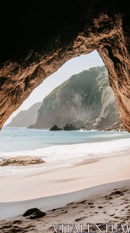 AI ART Scenic Ocean and Mountain View from Inside a Cave