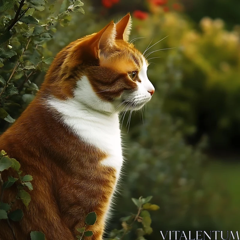 Peaceful Ginger Cat in Nature AI Image