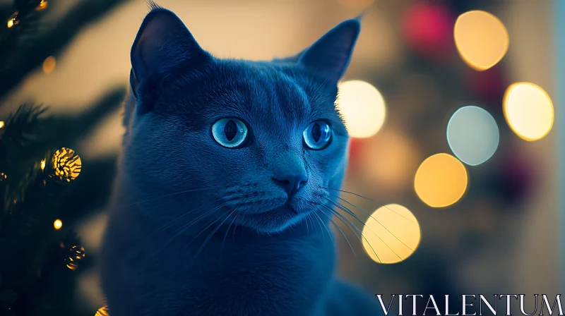 Holiday Cat with Mesmerizing Lights AI Image