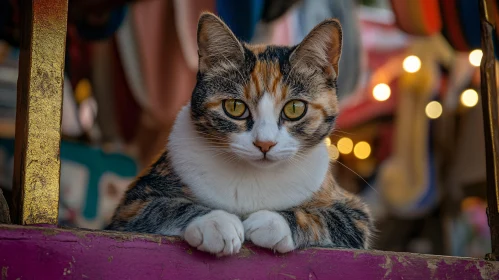 Vivid Cat Portrait with Bokeh Background