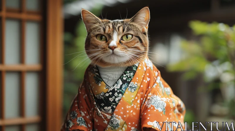 Feline in Japanese Traditional Attire AI Image