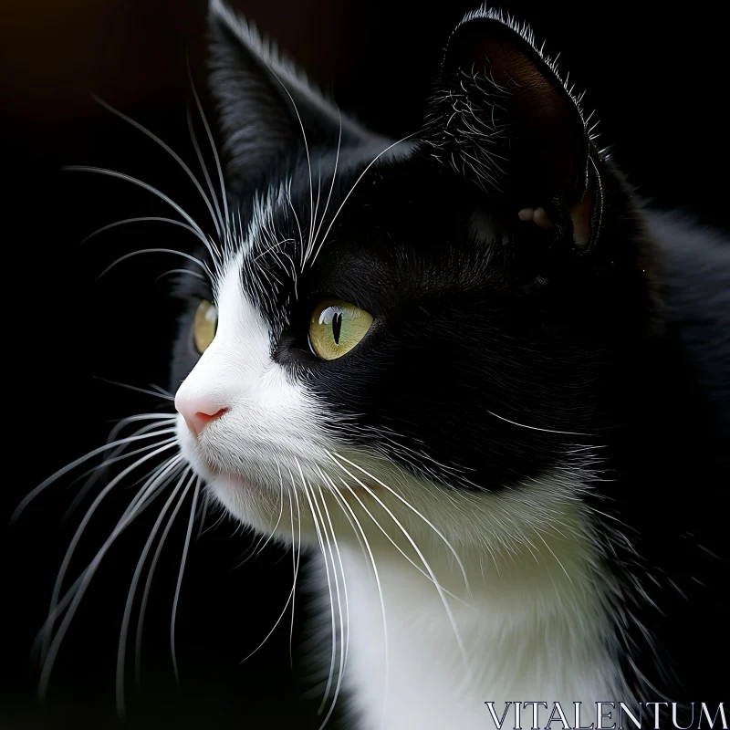 Close-Up of a Bicolor Cat with Golden Eyes AI Image