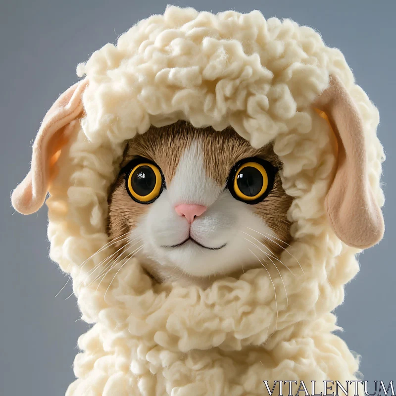 Cute Cat Dressed as a Sheep AI Image