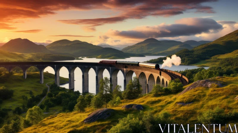 Captivating Railway Bridge in Scotland: Fantasy Landscapes and Dreamlike Architecture AI Image