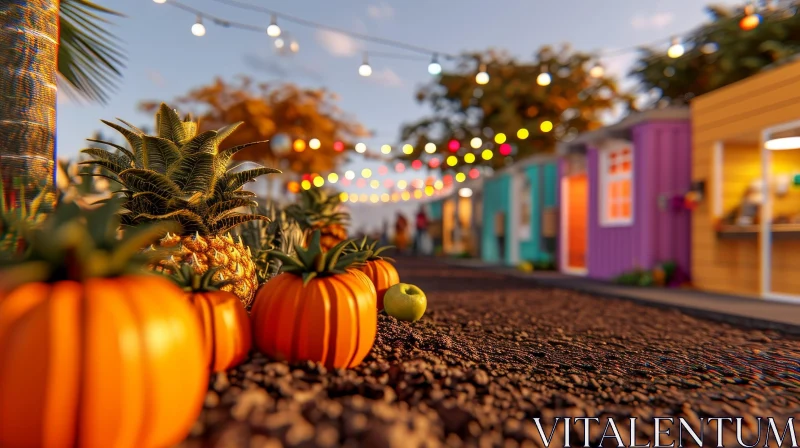 AI ART Captivating Street Scene with Pineapple, Pumpkins, and Apple