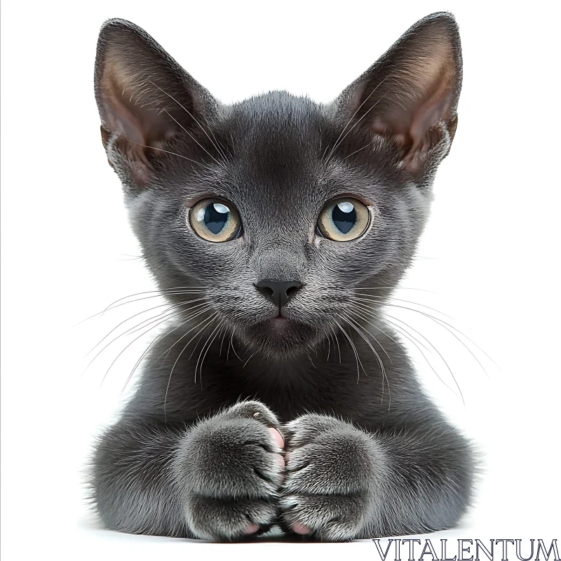 Charming Close-Up of a Grey Kitten AI Image