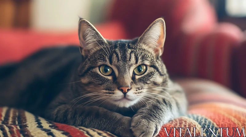 Comfortable Tabby Cat Lounging AI Image