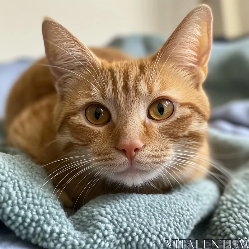 Ginger Cat Close-Up with Large Amber Eyes AI Image