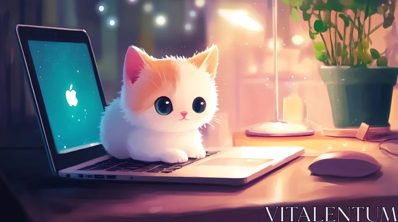 AI ART Adorable Cat in Digital Artwork on Desk