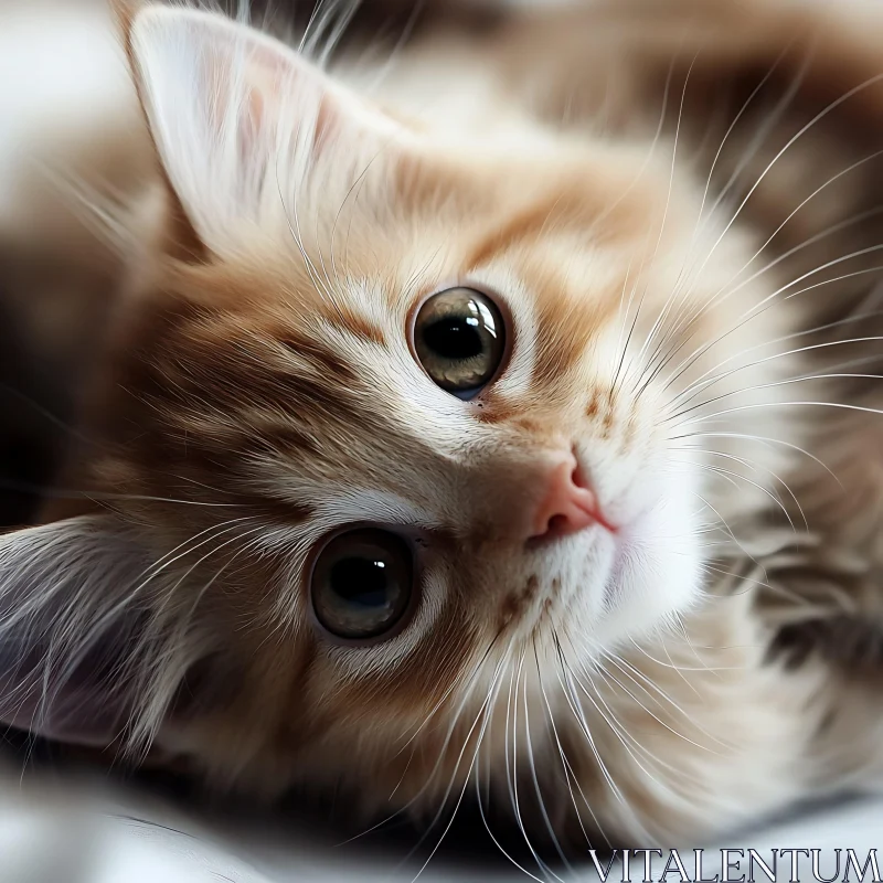 Cute Fluffy Orange Kitten Close-Up AI Image