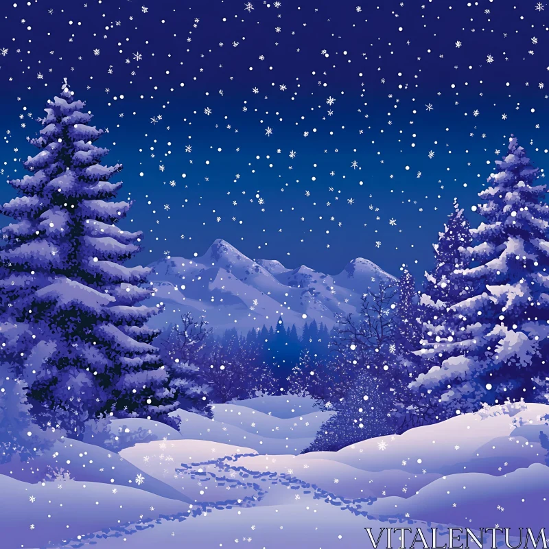 Serene Winter Night Landscape AI Image