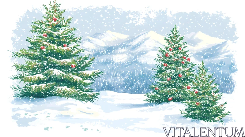 AI ART Winter Wonderland: Fir Trees and Snow-Capped Peaks