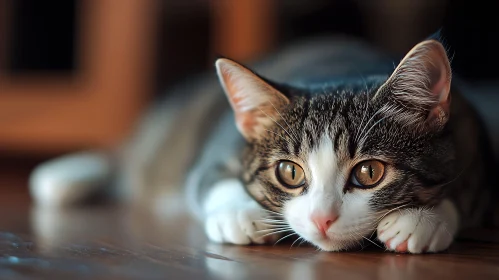 Charming Cat Resting with Focused Gaze