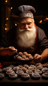 Christmas Art: Man Making Cookies with Luminous Spheres