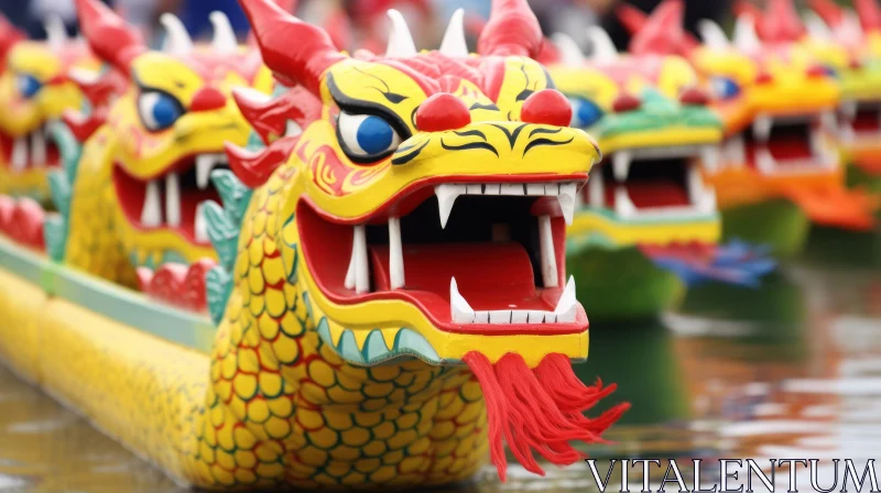 Colorful Dragon Boats: A Captivating Display of Chinese Tradition AI Image