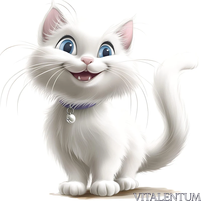 Smiling White Cartoon Cat Illustration AI Image