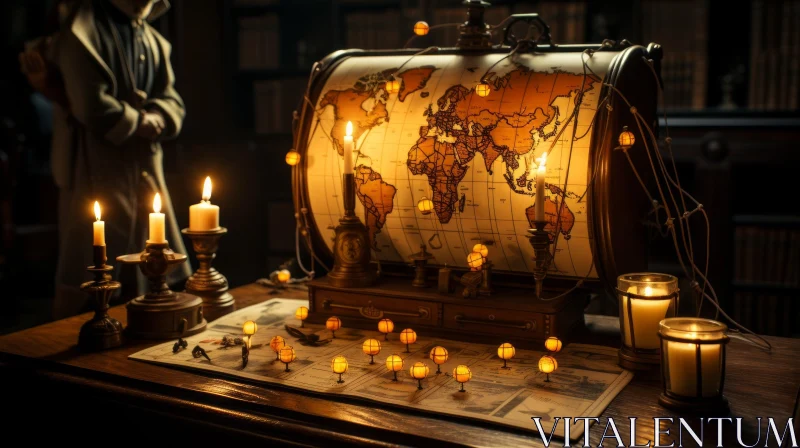 Enigmatic Old Globe with Candles: A Playful Visual Puzzle AI Image