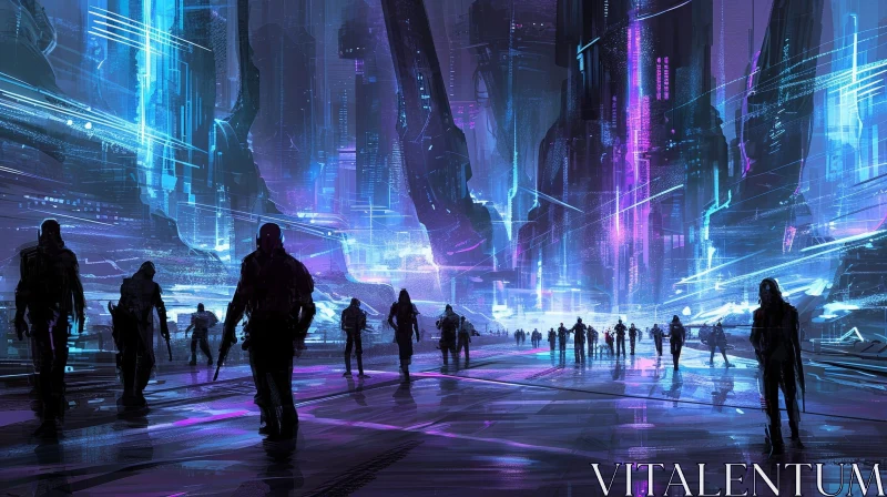 Enigmatic Street Scene in Futuristic City | Neon-Lit Ambience AI Image