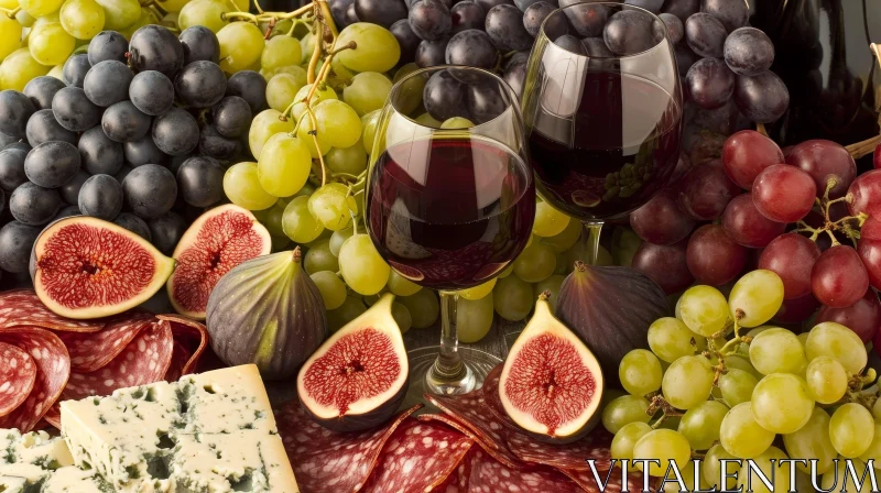 Exquisite Still Life: Fruits, Cheeses, and Wines AI Image