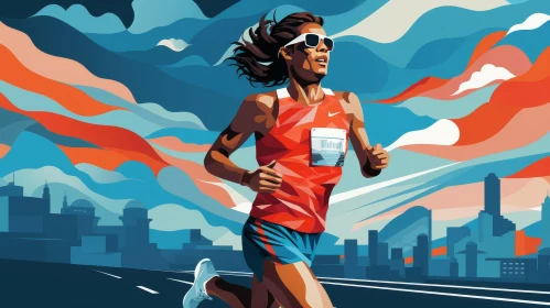 Female Runner Illustration in Cityscape