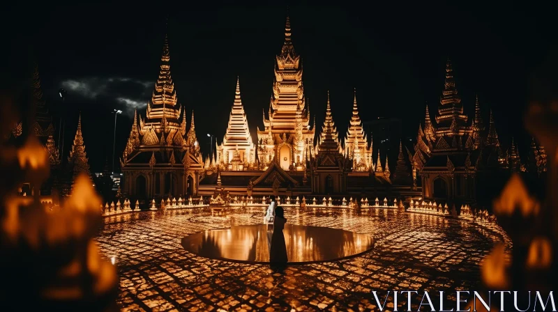 Illuminated Temple at Night: A Romantic Architectural Masterpiece AI Image