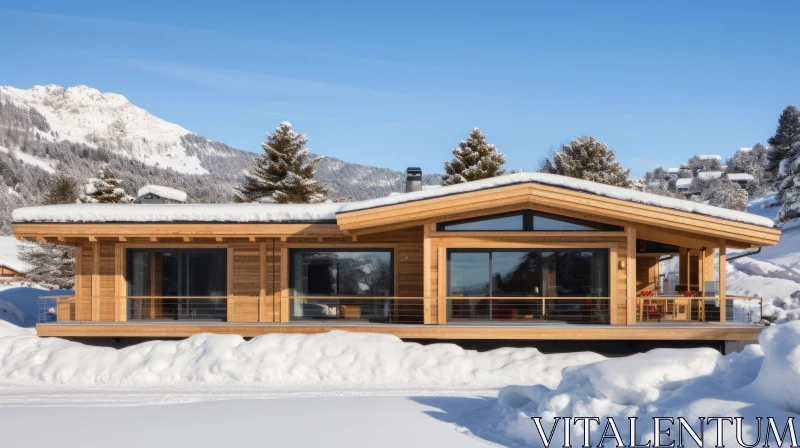 Serene Snow Scenes: A Modern Chalet in Organic Minimalism Style AI Image