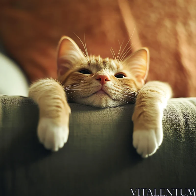 Ginger Cat in Relaxed Pose AI Image