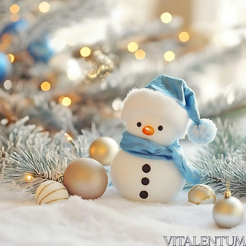 Holiday Snowman with Golden Baubles AI Image