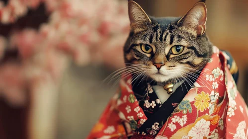 Graceful Cat in Floral Kimono