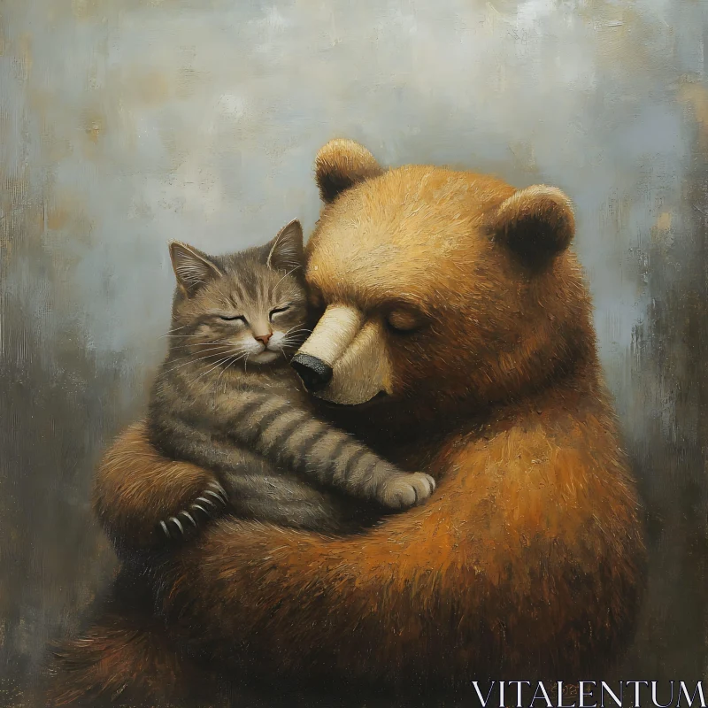 Bear Hugging Cat Artwork AI Image