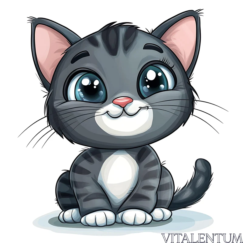 Cute Cartoon Kitty with Big Blue Eyes AI Image