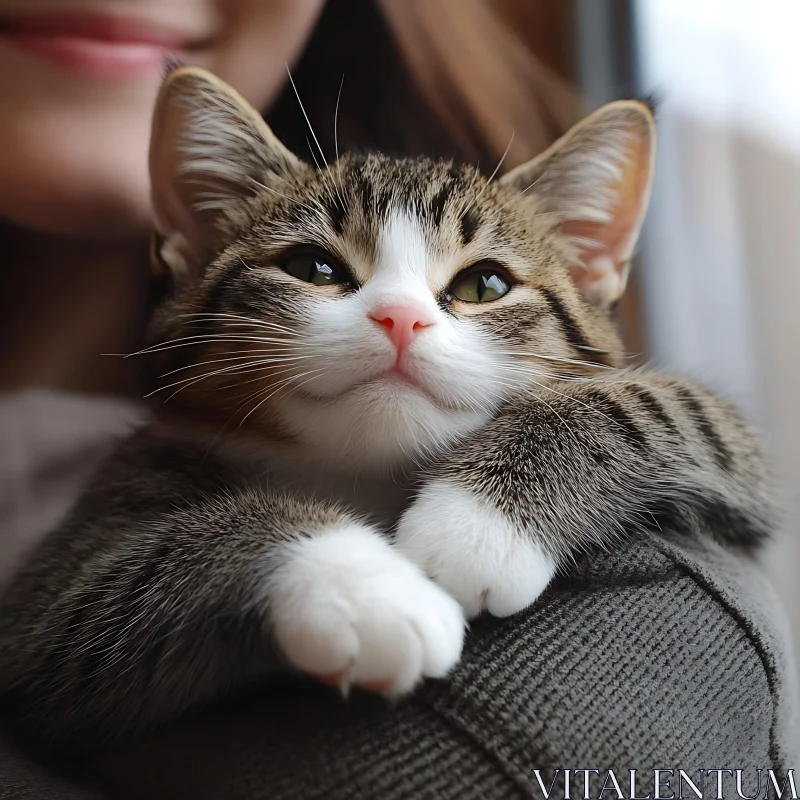 Adorable Kitten with Bright Eyes and Calm Demeanor AI Image