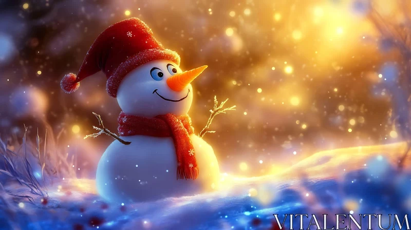 Cheerful Snowman in a Snowy Landscape AI Image