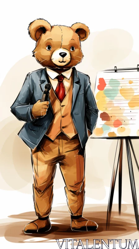 Bear Mascot in Manga Style - A Study in Warm Color Palette AI Image